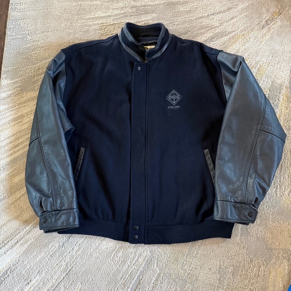 North End leather wool Varsity jacket bomber heavywait coat navy black 3XL